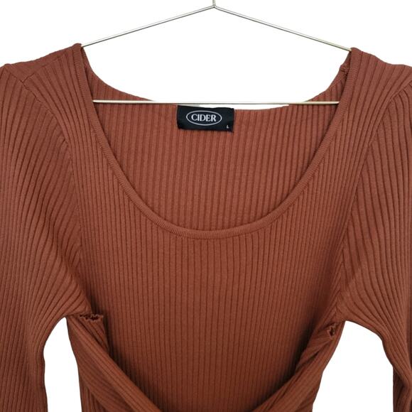 Cider Dress Size Large L Ribbed Maxi Long sleeve Tie Front Minimalist Office - Picture 2 of 10